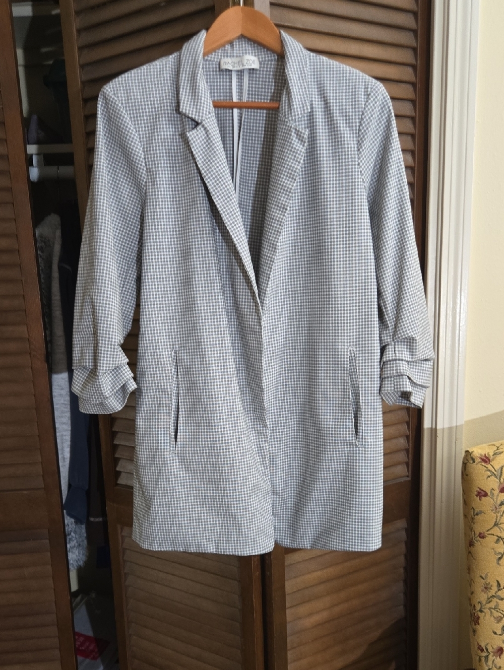 Rachel Zoe Gray Gingham Long Blazer
